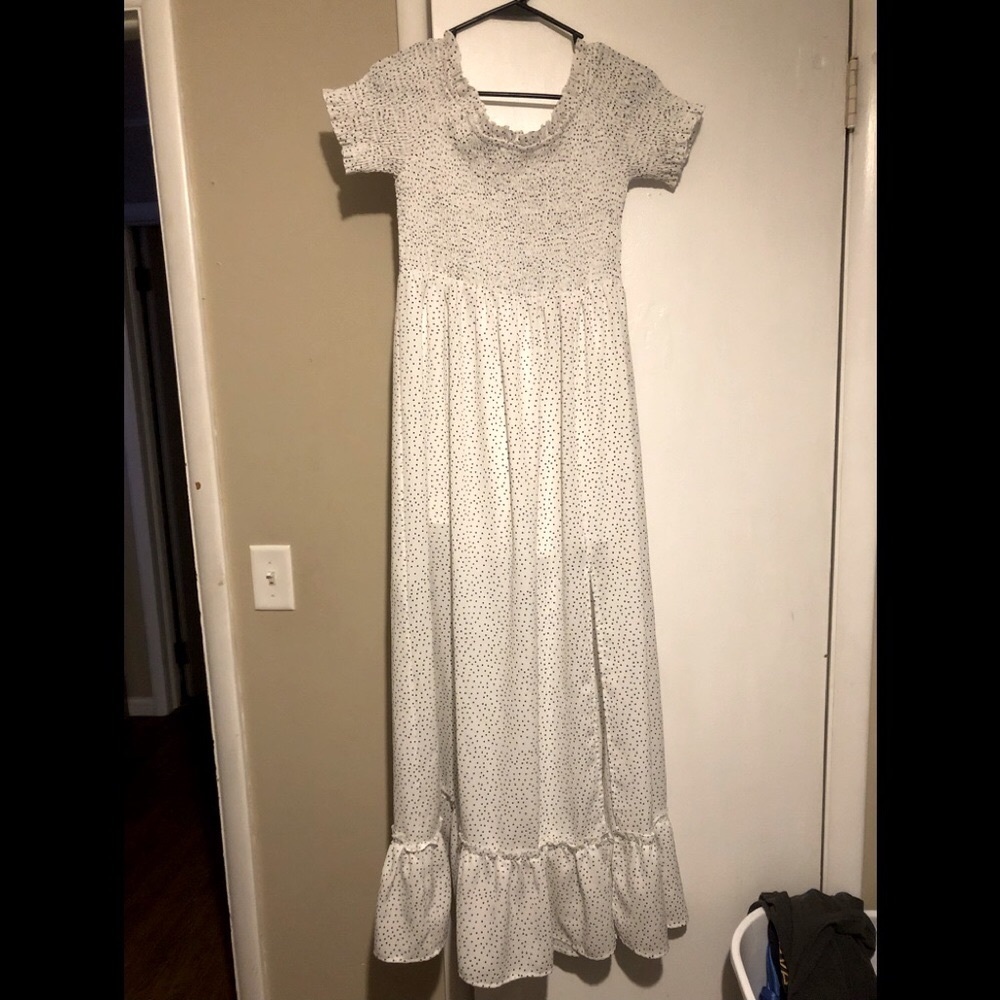 White and black polka dot maxi dress